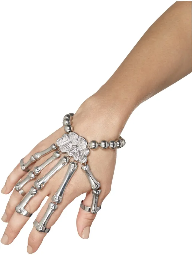 smiffys-fever-skelett-hand-armband-silber-halloween image 1
