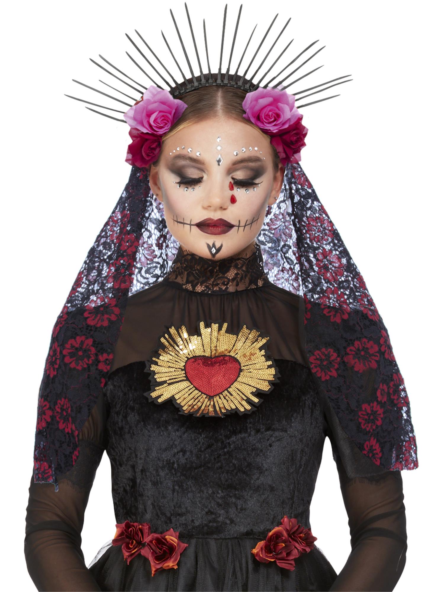 smiffys-fever-day-of-the-dead-haarreif-schwarz-rot-einheitsgr-e image 1