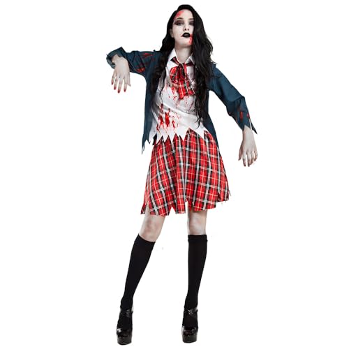 boland-halloween-kost-m-zombie-schulm-dchen-damen-m-l-blutig image 3