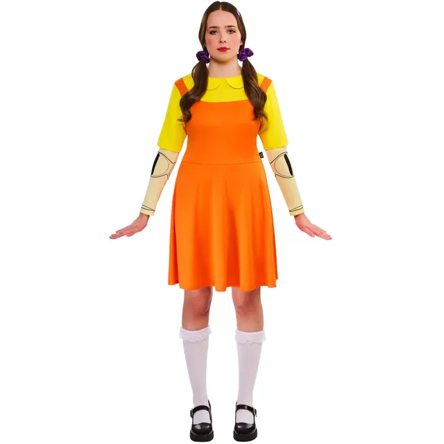 rubie-s-deluxe-squid-game-classic-girl-doll-kost-m-m-orange image 1