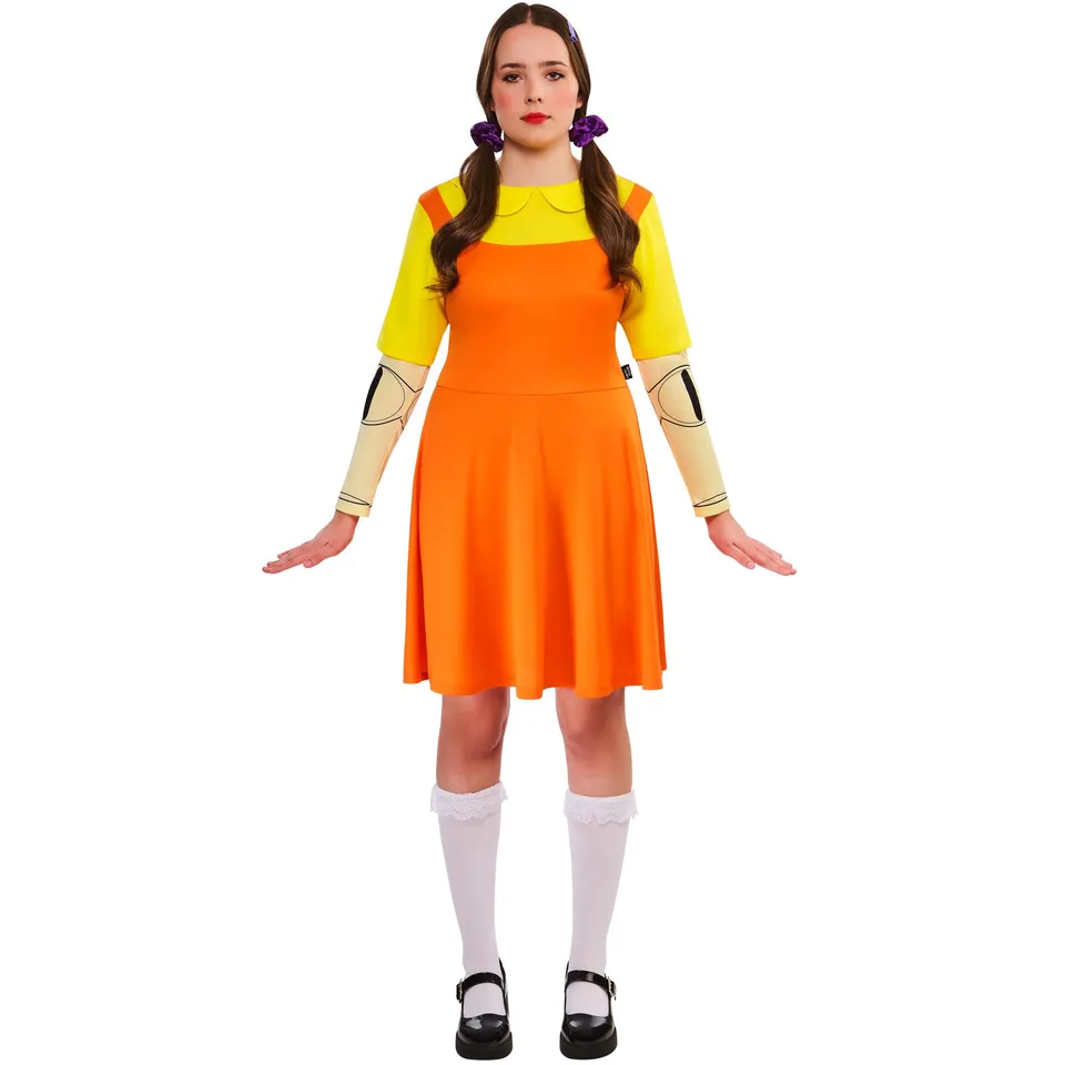 rubie-s-deluxe-squid-game-classic-girl-doll-kost-m-m-orange image 1
