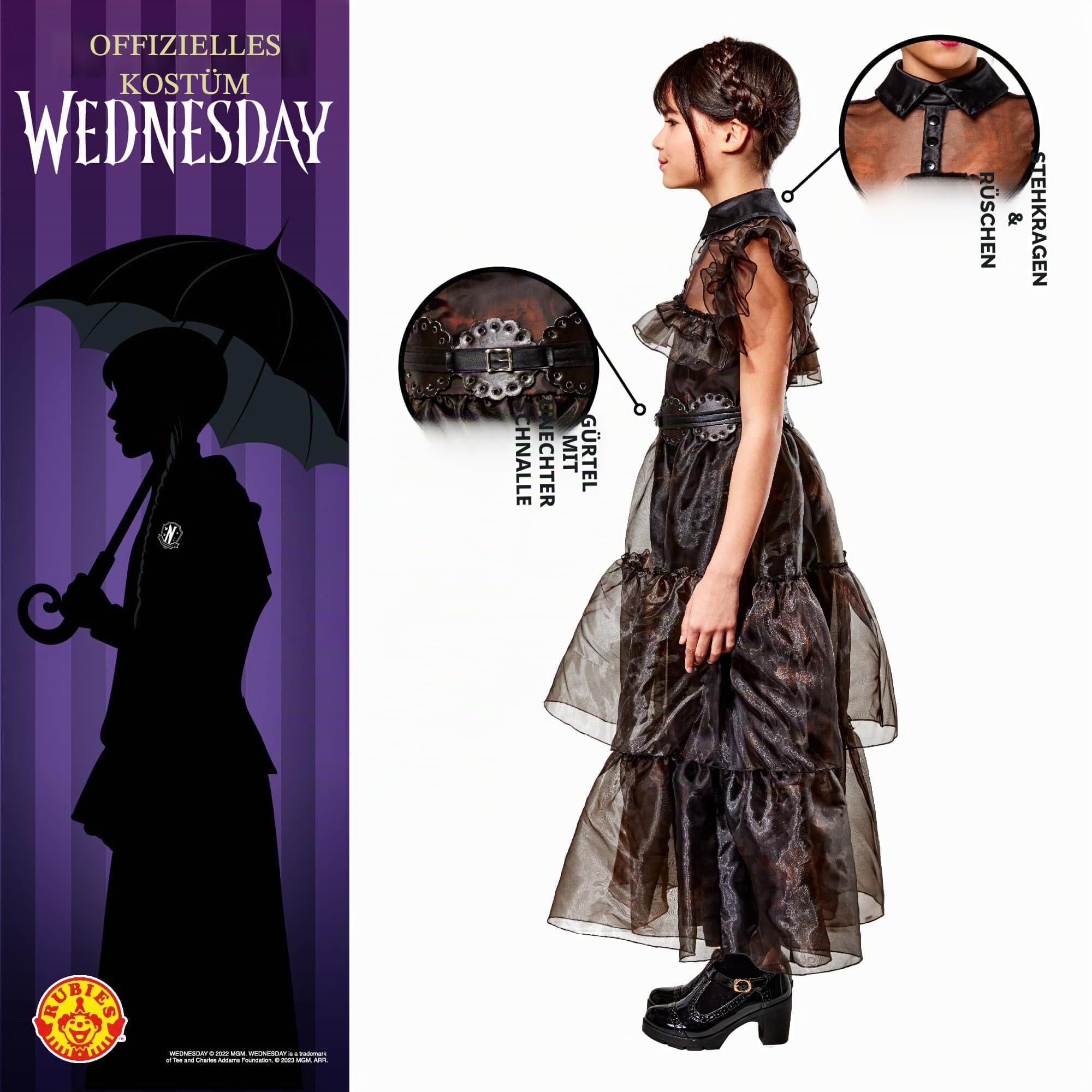 rubie-s-wednesday-addams-kost-m-m-dchen-9-10-jahre-schwarz image 3