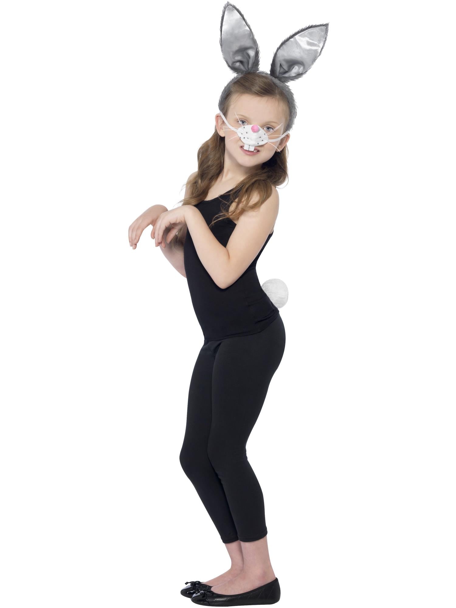 smiffys-fever-bunny-kit-kinder-grau-hasenohren-nase-schwanz image 1