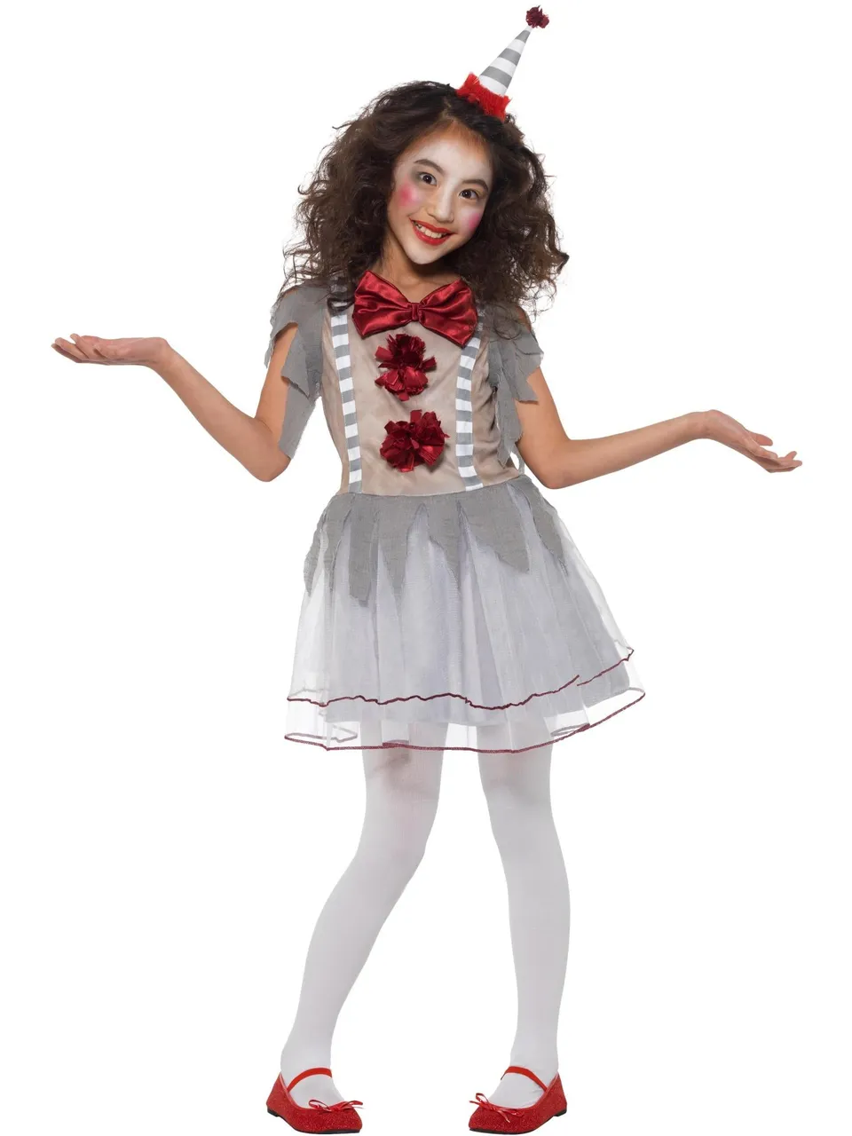 smiffys-fever-vintage-clown-m-dchen-kost-m-grau-rot-m image 1