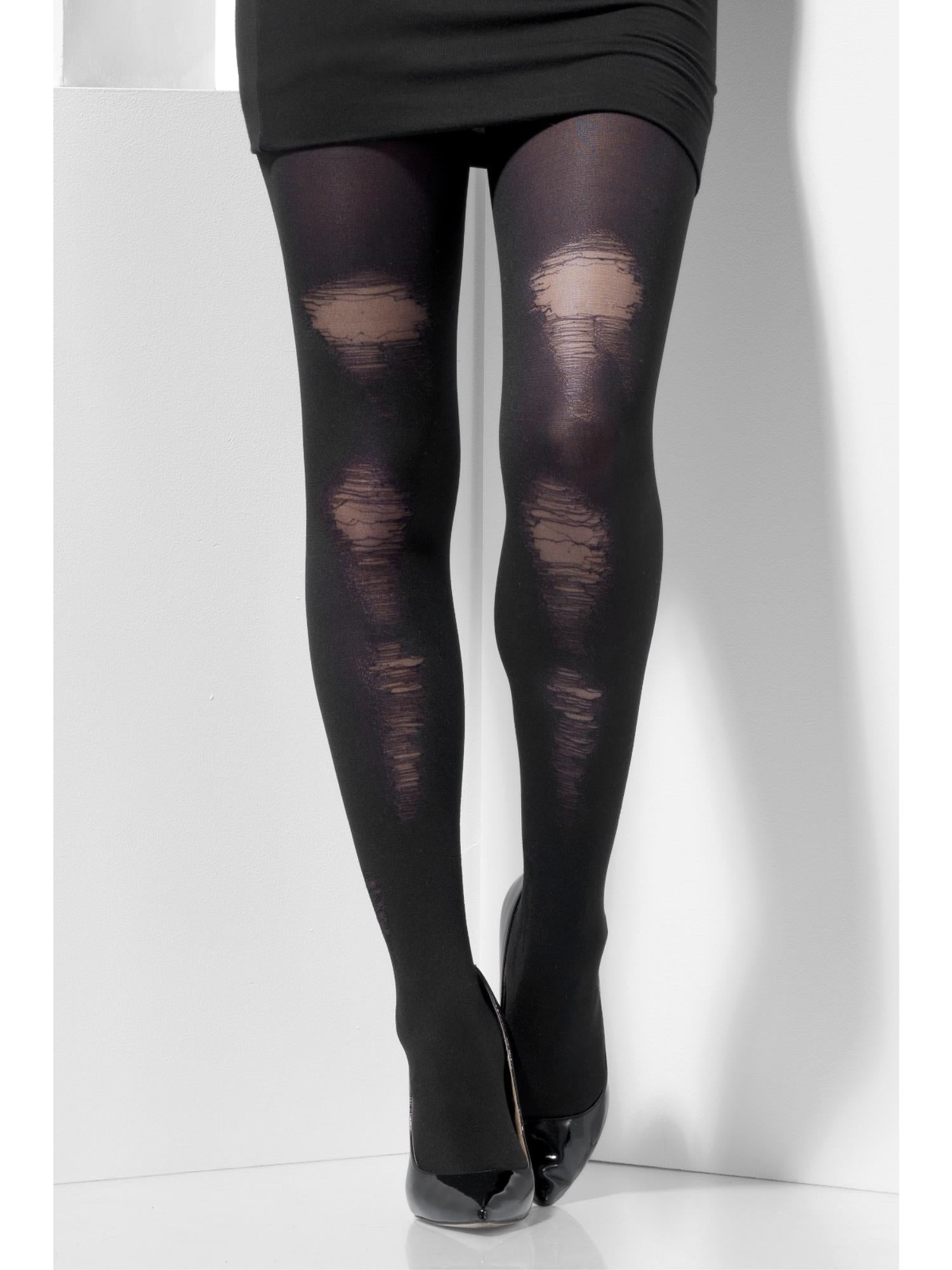 smiffys-fever-opaque-strumpfhose-schwarz-zerrissen-damen image 1