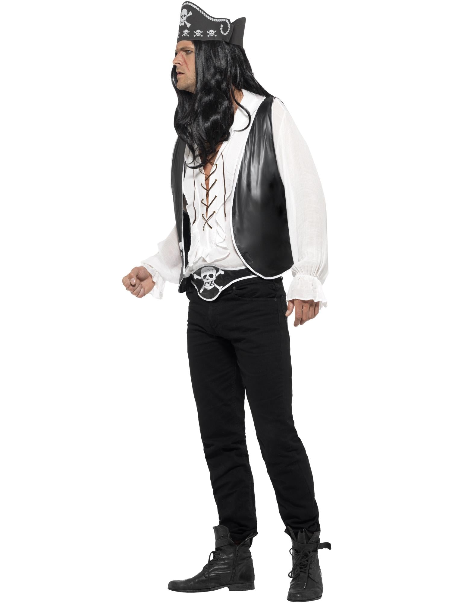 smiffys-fever-pirat-set-herren-schwarz-wei-hut-weste-g-rtel image 3