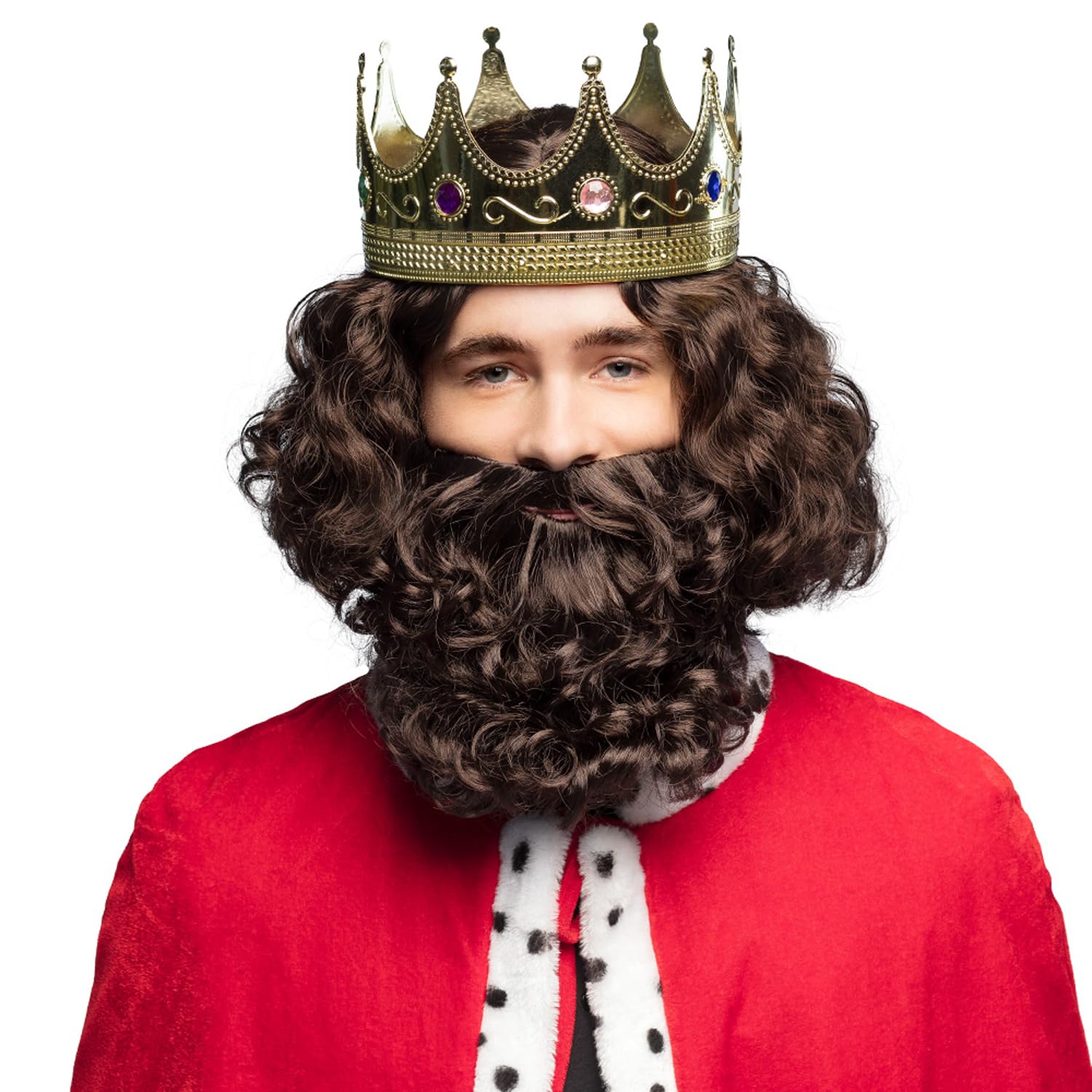boland-royal-k-nig-per-cke-mit-bart-braune-lockenper-cke image 1