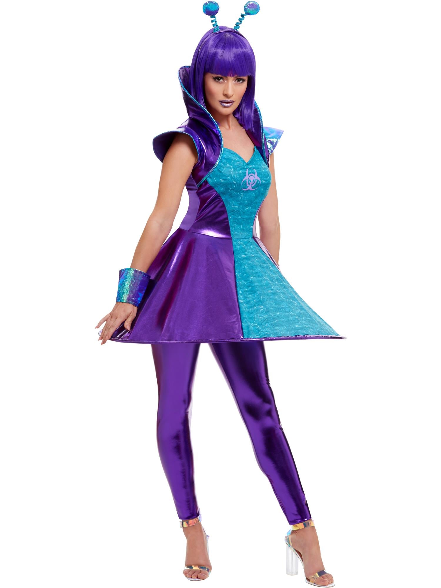 smiffys-fever-alien-lady-kost-m-damen-lila-t-rkis-kleid image 4