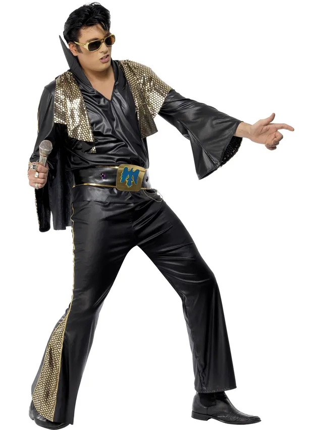 smiffys-fever-elvis-kost-m-herren-schwarz-gold-gr-m image 1