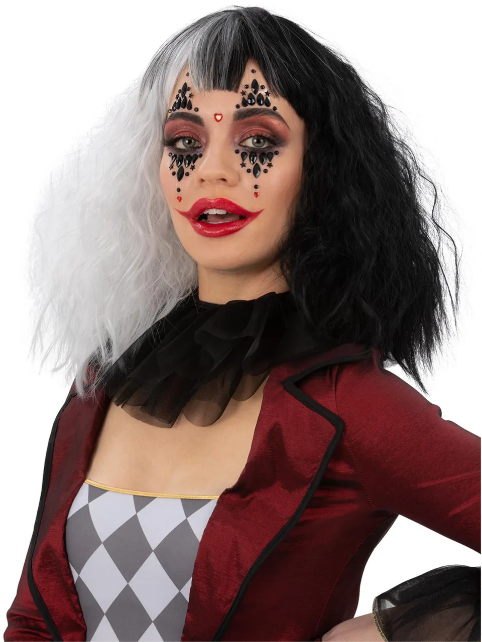 smiffys-makeup-fx-clown-face-jewels-gesichtsschmuck-schwarz-rot image 1