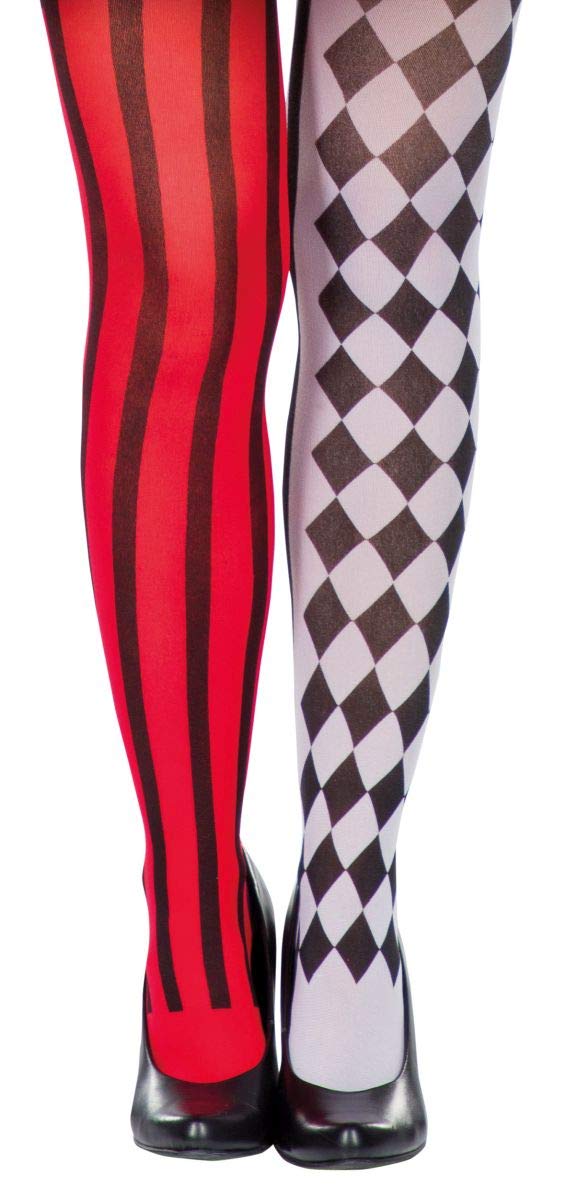 rubie-s-deluxe-harlekin-strumpfhose-damen-std-rot-schwarz image 1