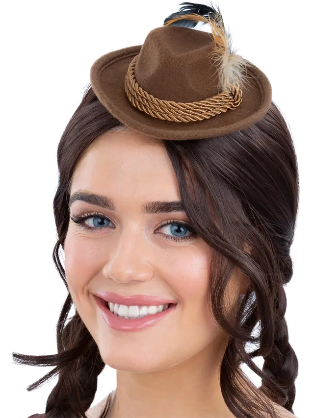 smiffys-fever-mini-trenker-hut-trachtenhut-braun-feder image 1
