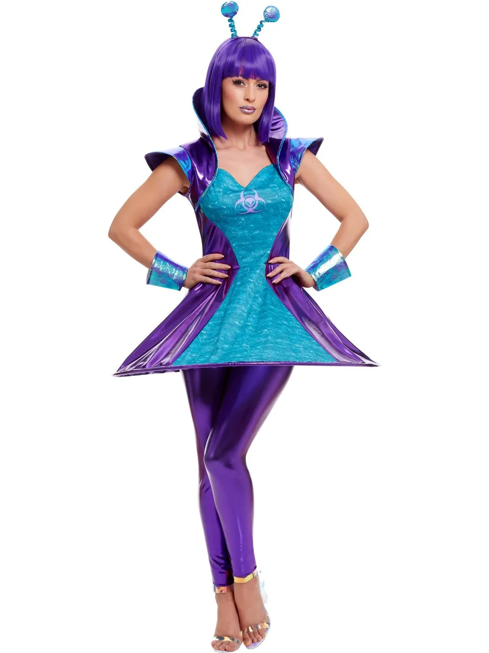 smiffys-fever-alien-lady-kost-m-damen-lila-t-rkis-kleid image 1