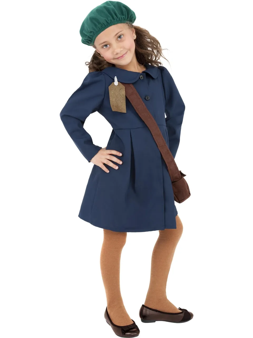 smiffys-evacuee-girl-kost-m-blau-kleid-m-tze-tasche image 1