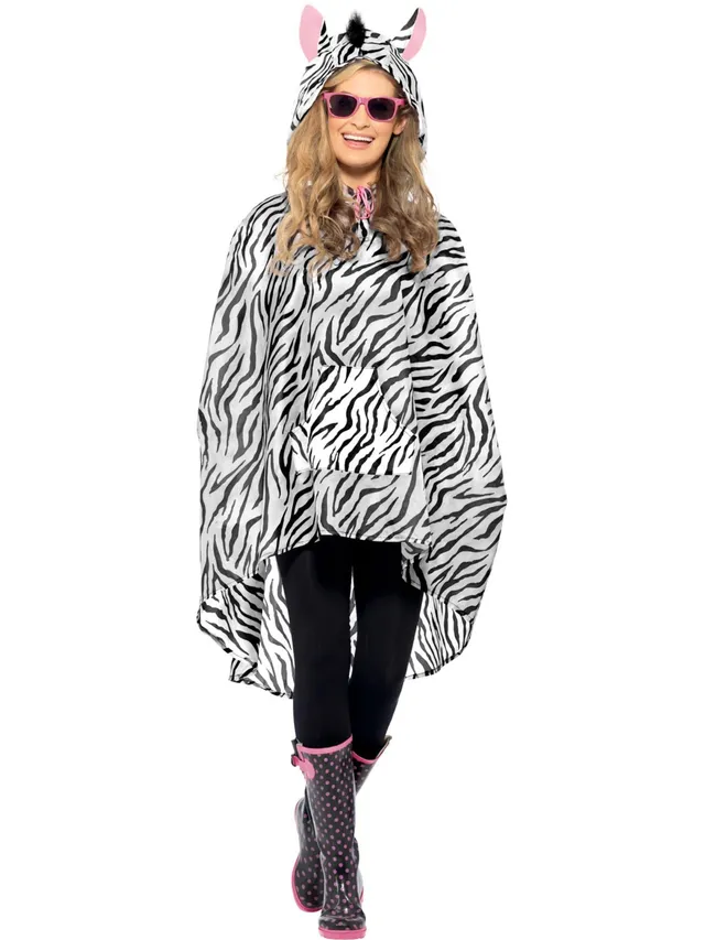smiffys-fever-zebra-party-poncho-kost-m-schwarz-wei-mit-tasche image 1