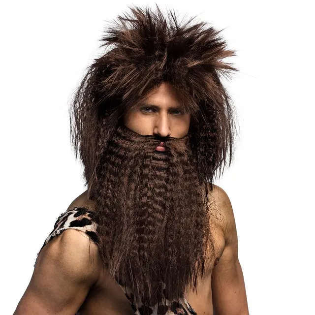boland-wigs-steinzeit-per-cke-dunkelbraun-mit-bart-erwachsene image 1