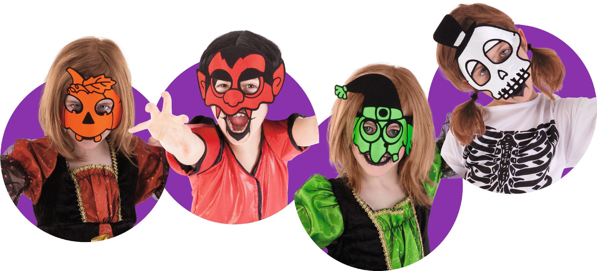 rubies-maskoweenies-halbmasken-kinder-4er-set-weich-hexe-teufel image 1