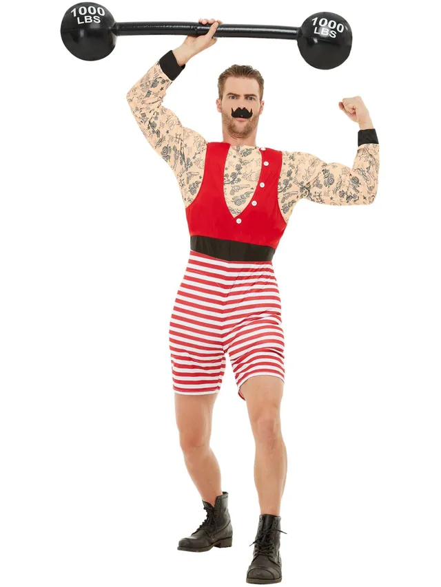 smiffys-fever-strongman-kost-m-herren-rot-mit-bart image 1