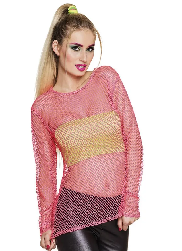 boland-fischnetz-shirt-neon-pink-m-l-party-oberteil-damen image 1