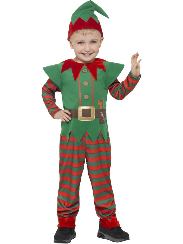 smiffys-fever-elf-kleinkind-kost-m-rot-gr-n-mit-m-tze image 1