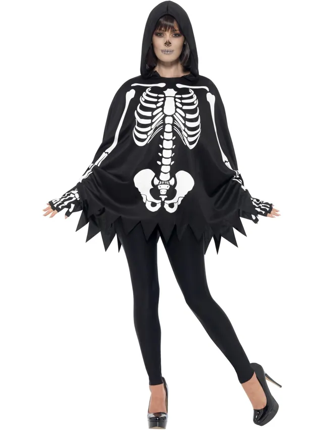 smiffys-fever-skeleton-kit-skelettkost-m-poncho-schwarz-unisex image 1