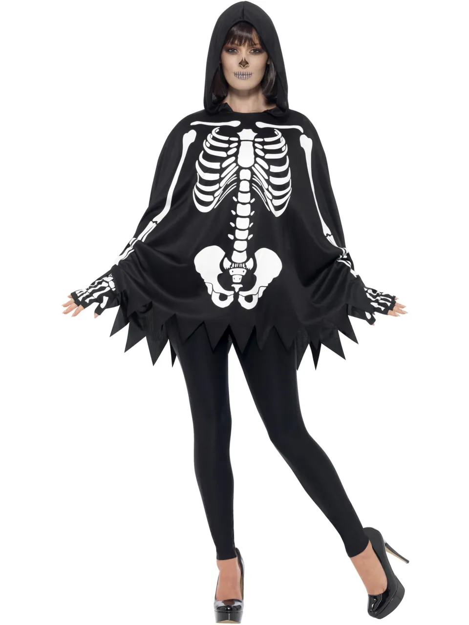 smiffys-fever-skeleton-kit-skelettkost-m-poncho-schwarz-unisex image 1