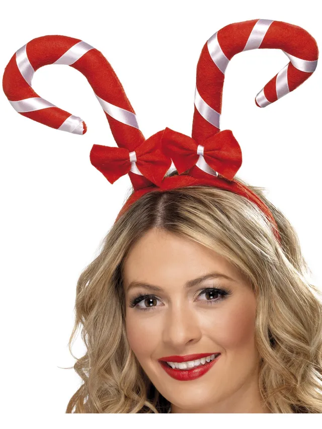 smiffys-fever-zuckerstangen-haarreif-rot-wei-schleife image 1