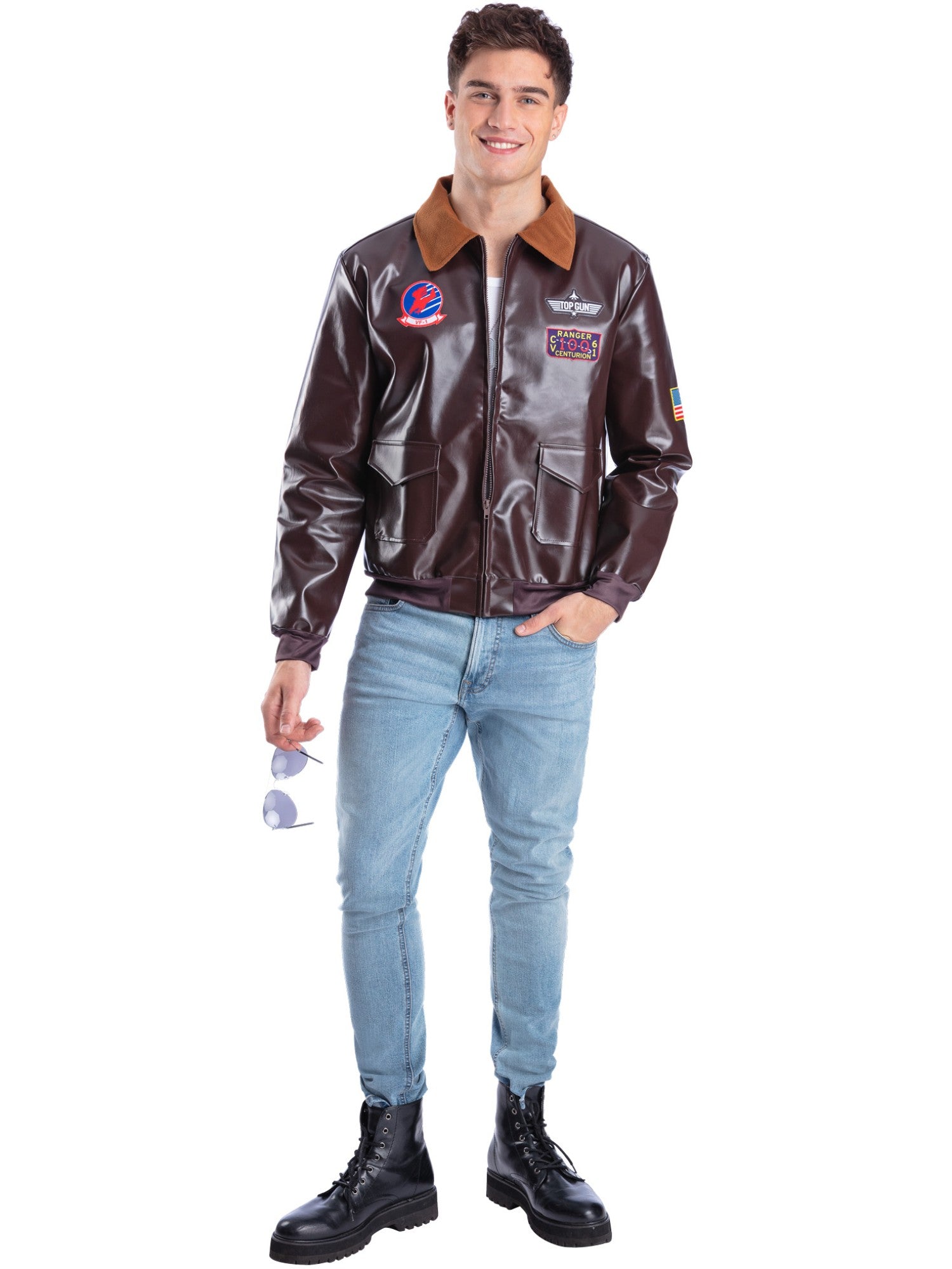 smiffys-fever-top-gun-bomberjacke-braun-mit-patches image 6