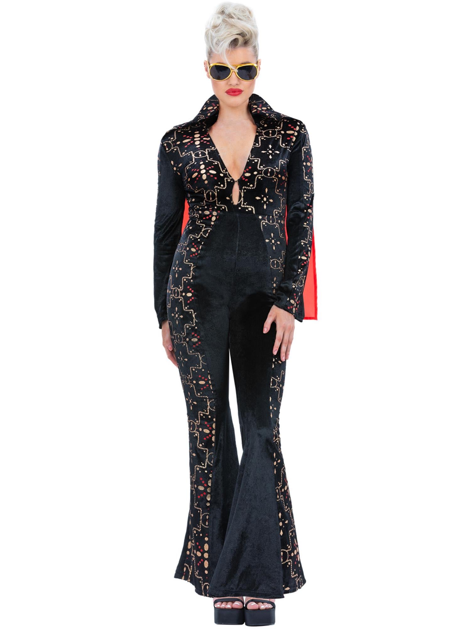 smiffys-fever-elvis-jumpsuit-damen-schwarz-mit-cape-strass image 4