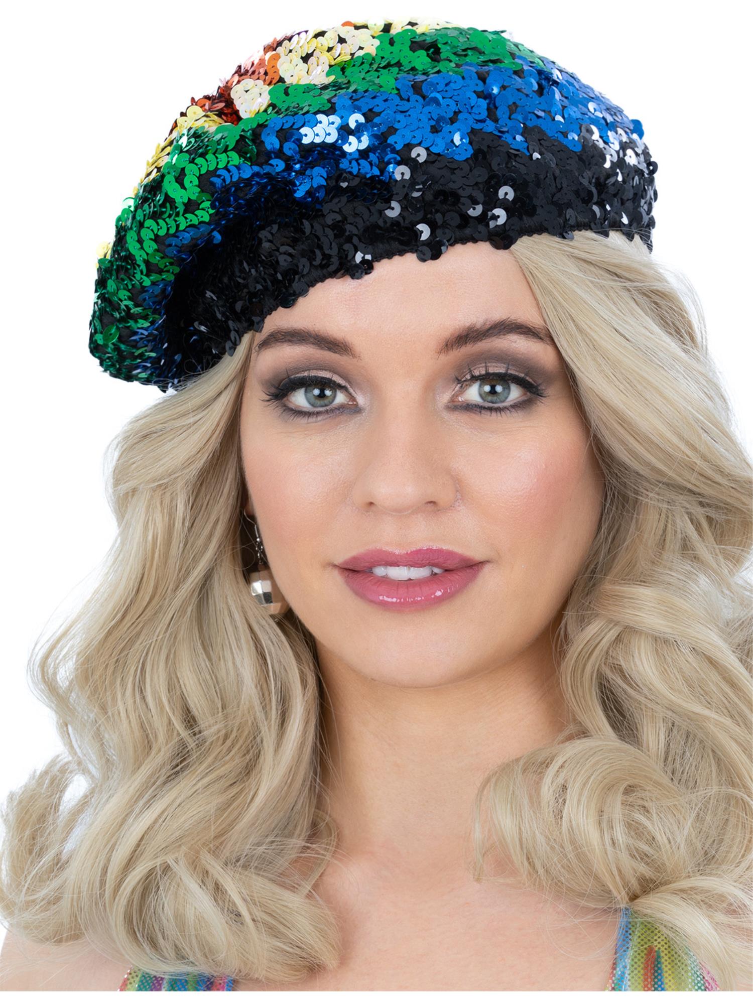 smiffys-fever-pailletten-barett-regenbogen-70er-disco-damen image 1