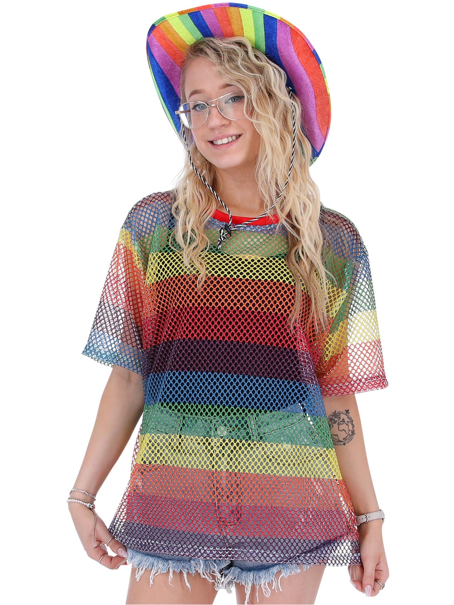 smiffys-fever-rainbow-mesh-top-unisex-bunt-netz-s-m image 3