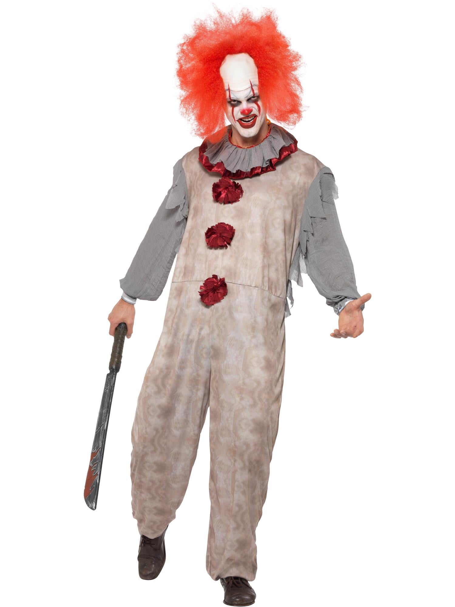 smiffys-fever-vintage-clown-herrenkost-m-grau-rot-grusel image 1