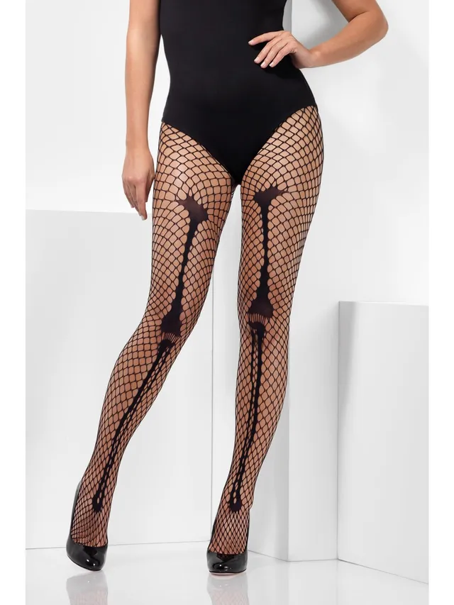 smiffys-fever-skeleton-netzstrumpfhose-schwarz-knochen-damen image 1