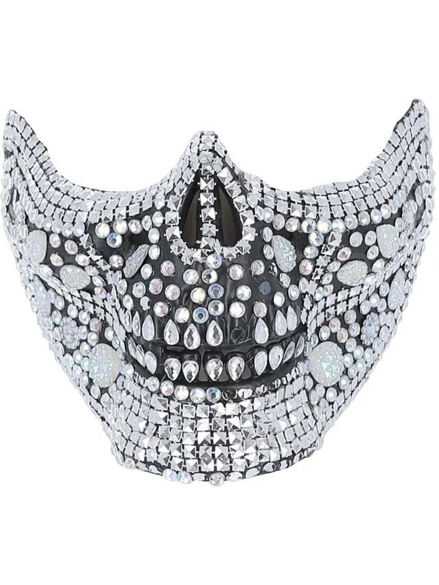 smiffys-fever-totenkopf-halbmaske-silber-schwarz-strass image 1