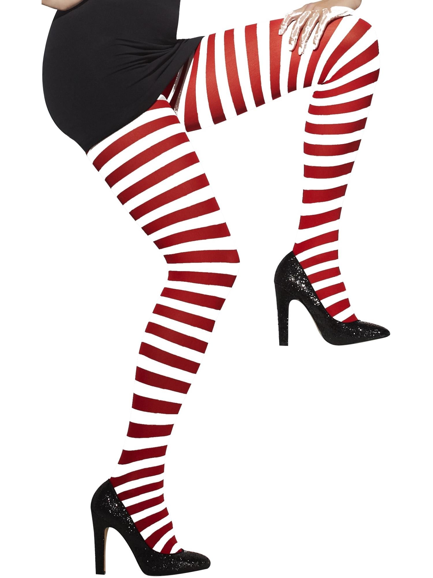 smiffys-fever-strumpfhose-rot-wei-gestreift-blickdicht image 2