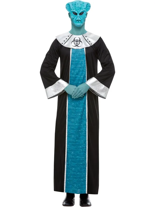 smiffys-fever-alien-kost-m-herren-schwarz-t-rkis-l-mit-maske image 1