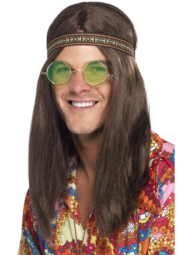 smiffys-fever-hippie-set-herren-braun-stirnband-brille image 1