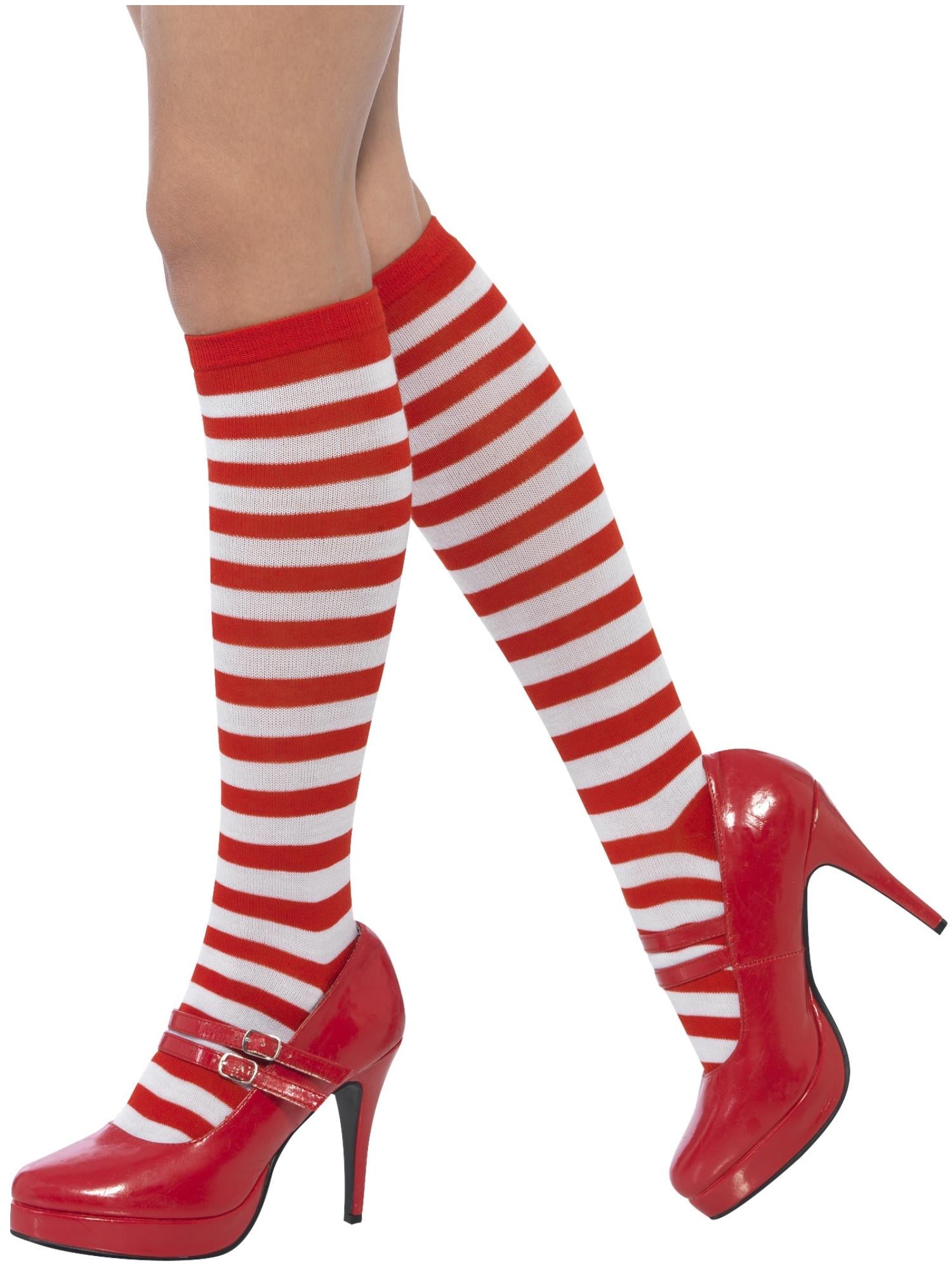 smiffys-fever-socken-lang-rot-wei-ringelsocken-elfen image 2