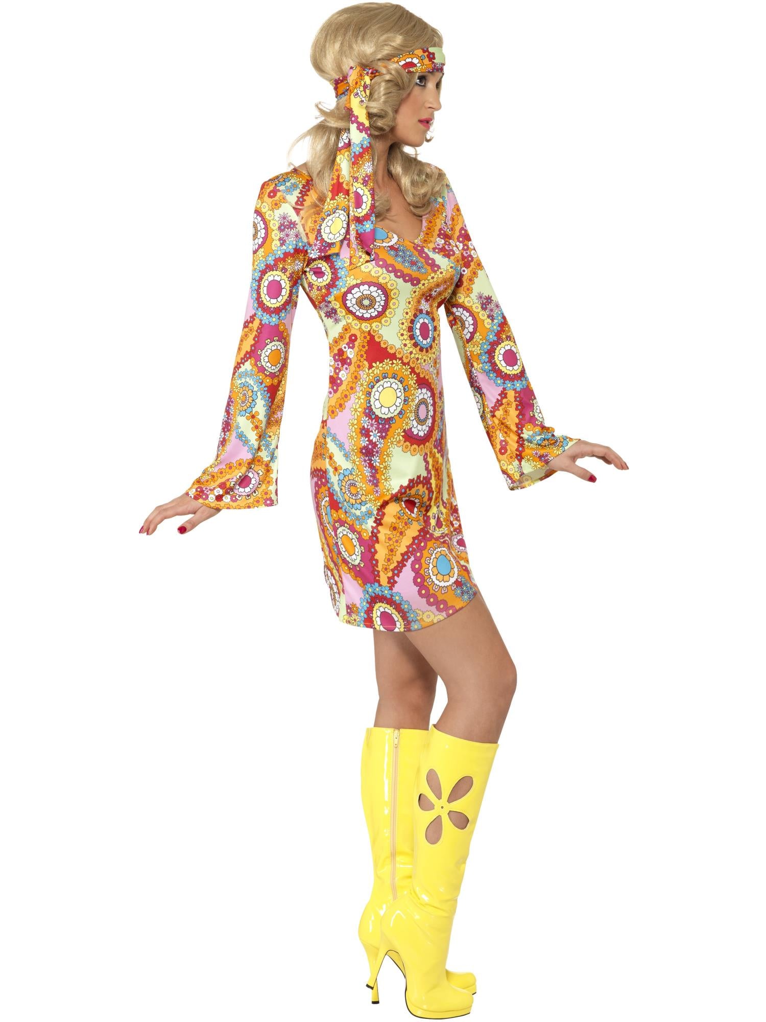 smiffys-fever-1960s-hippy-kost-m-bunt-kleid-stirnband-damen image 3