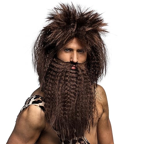 boland-wigs-steinzeit-per-cke-dunkelbraun-mit-bart-erwachsene image 5