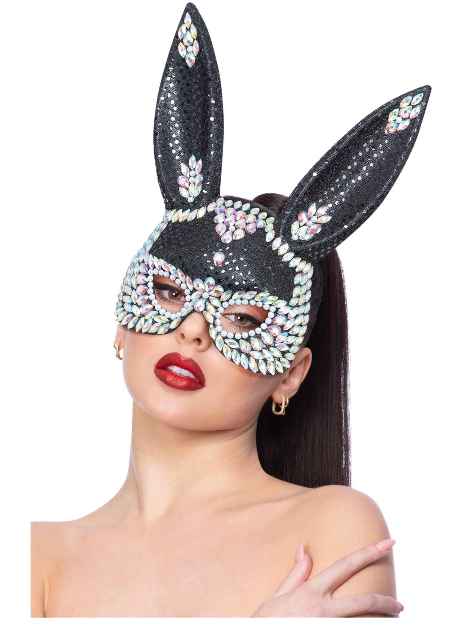 smiffys-fever-black-jewel-hasenmaske-damen-schwarz-pailletten image 1