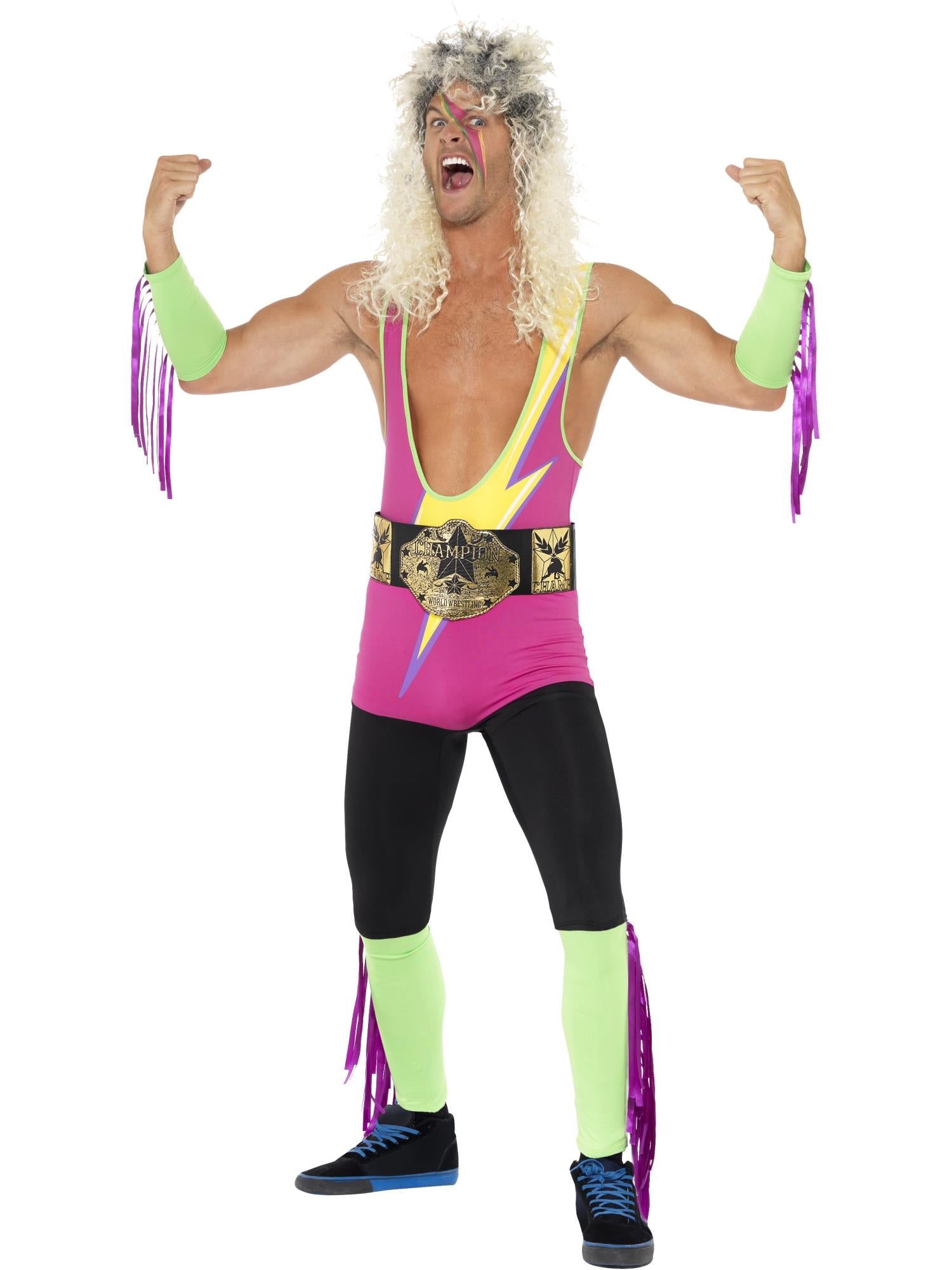 smiffys-fever-retro-wrestler-kost-m-herren-4-teilig-neon image 4