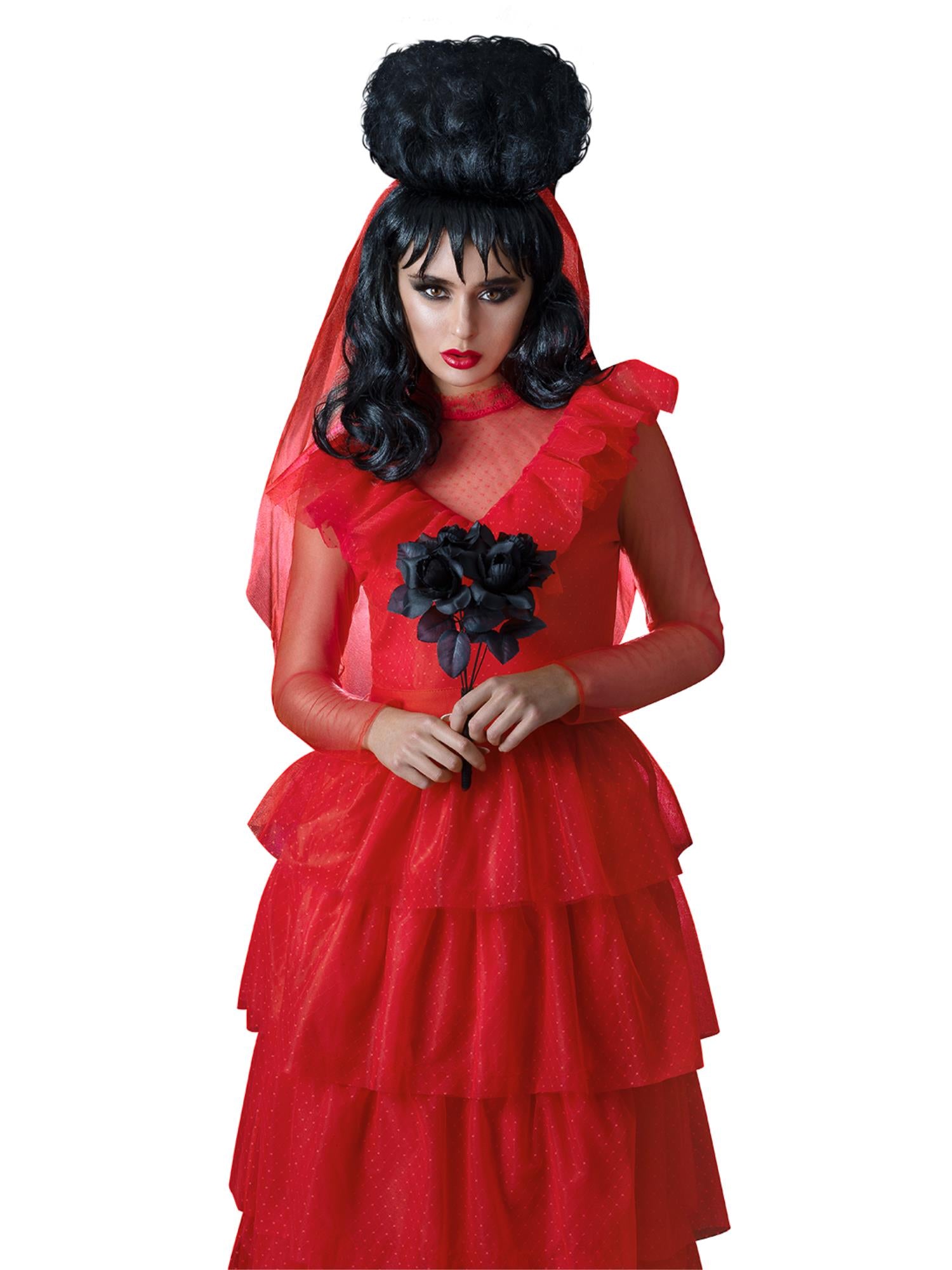 smiffys-fever-beetlejuice-lydia-brautkleid-rot-damen-mit-schleier image 4