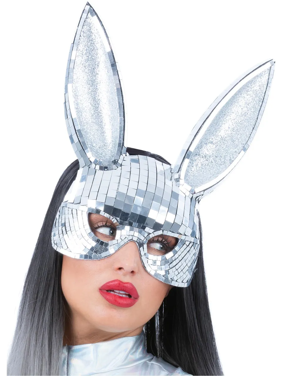 smiffys-fever-disco-bunny-maske-silber-augenmaske image 1
