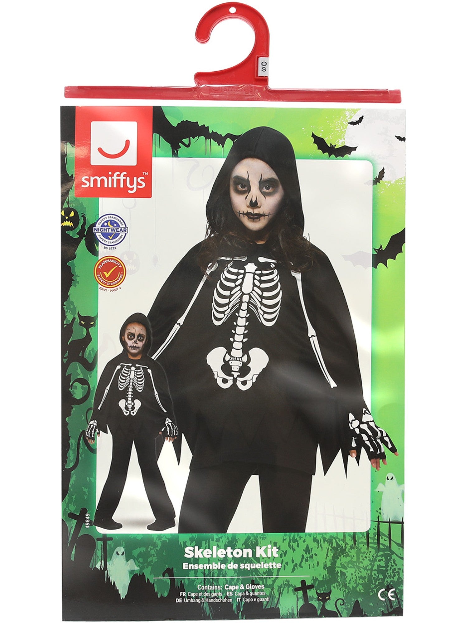 smiffys-fever-skelett-poncho-kinder-schwarz-mit-handschuhen image 7