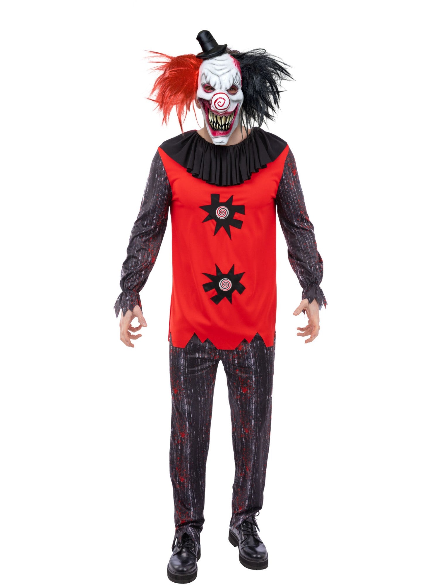 smiffys-fever-jester-chuckles-clown-kost-m-herren-rot-schwarz image 1