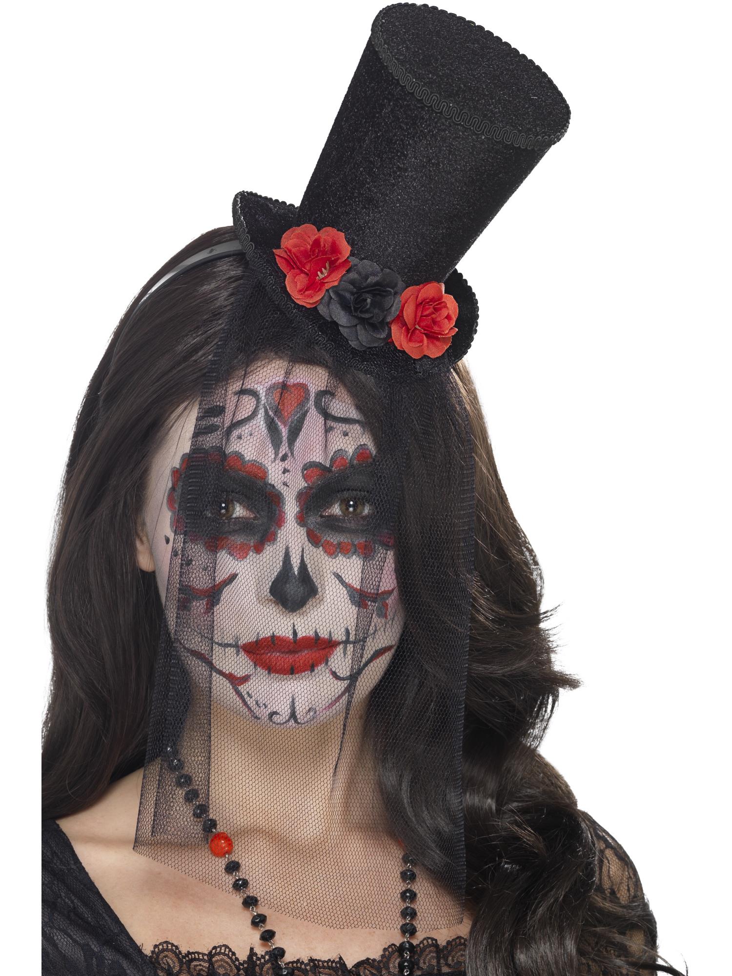 smiffys-fever-day-of-the-dead-mini-zylinder-schwarz-mit-rosen image 1