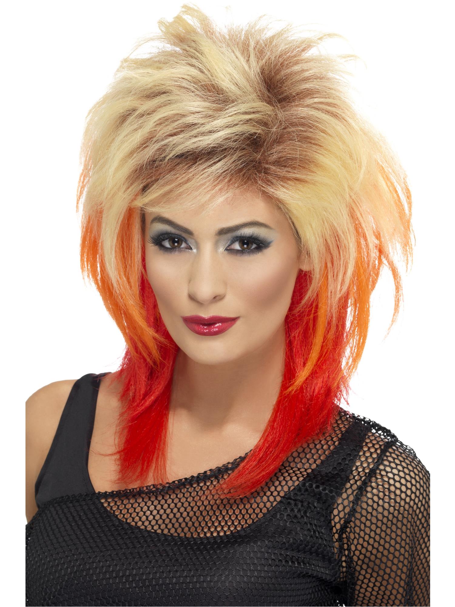 smiffys-fever-80s-mullet-per-cke-blond-mit-rot-einheitsgr-e image 1