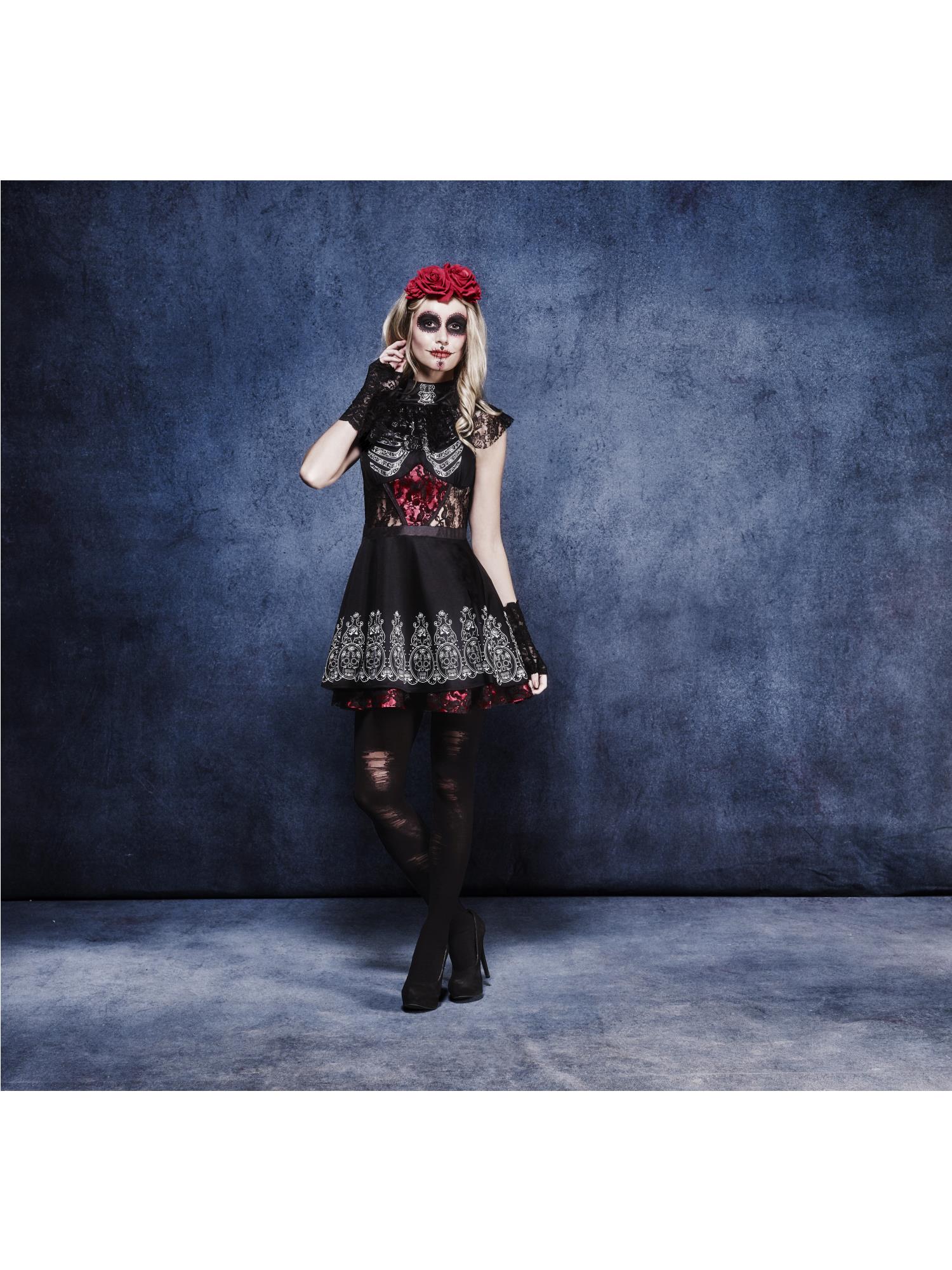 smiffys-fever-day-of-the-dead-kost-m-kleid-damen-m-schwarz image 5