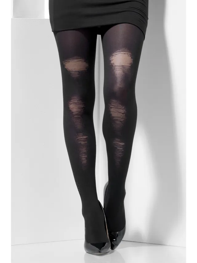 smiffys-fever-opaque-strumpfhose-schwarz-zerrissen-damen image 1